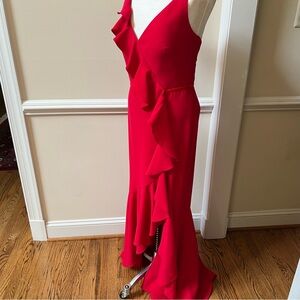 Marchesa Notte – Red V-neck Gown w/High Slit – Size 12